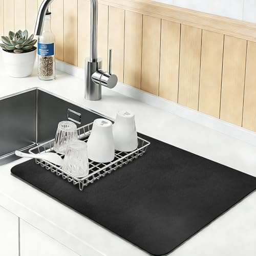 Dräneringsmatta 30 x 40 cm | Kaffematta | Diskmatta | Sugstark torrmatta underlag för kaffemaskin | Köksmatta diskmatta | svart