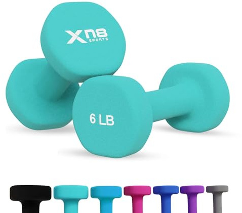 Xn8 Dumbbells Set Neoprene Coated Weights Dumbbell Pair - Hand Weights for Home Gym, Pilates, Cardio, Training and Fitness- Anti Sweat Hex Dumbbell with Comfy Grip- 1-44lb Dumbbells Set Women Men
