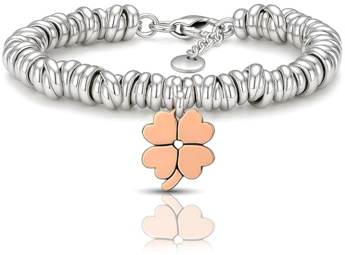 SAGA GIOIELLI® BRACCIALE NODINI INTRECCIATO DONNA FRASI PENSIERI PAROLE EMOZIONALE INCISIONE CUORE (Quadrifoglio portafortuna)