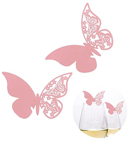 iKesoce Segnaposti di Farfalla Segnabicchiere di Festa Nuziale Segnaposto Segnatavolo Segnabicchiere Bomboniera per Matrimonio Compleanno Nascita Laurea Festa, Rosa