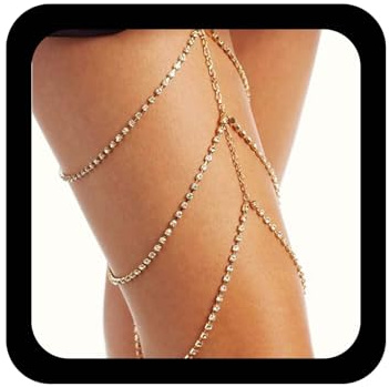 TseenYi Boho Lår Ben Kedja skiktad Kristall Lår Kedja Strass Tofs Ben Kedja Sexig Nattklubb Cz Kropp Kedja Strand Bikini Kristall Ben Smycken För Kvinnor Och Flickor (Guld)