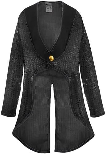 Adults Sequin Tailcoat - Large - Black Sequin Tailcoat with Black Piping and Gold Buttons - Adults Dance Show Party Fancy Dress Costume Accessory