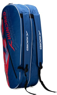 Hundred Strike Badminton- und Tennisschlägertasche | Schieferblau | Groß, 6-in-1 | Polyester | Mehrere Fächer | Seitentasche | Tragegriff | Gepolsterte Schultergurte | Reißverschlusstasche vorne