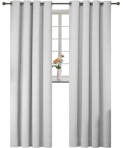 YSTELLAA Cortinas 100% Opacas para Dormitorio 2 Piezas, 140×280cm, Efecto Lino, Cortina Termica Aislante Frio Y Calor, Insonorizantes, con Trabillas, para Salon, Dormitorio, Gris Blanca