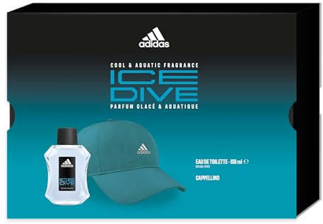 Adidas, Confezione Regalo Ice Dive, Eau de Toilette Uomo 100 ml e Cappello Uomo da Baseball Turchese