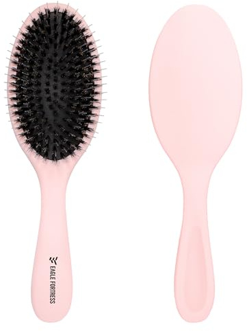 EAGLE FORTRESS Boar Bristle Hair Brush for Women, Men & Kids, Detangling Hair Brushes for Thick, Thinning, Dry or Wet Hair with Nylon Pins, Smooth & Shine Hair Brush for Extensions – Pink
