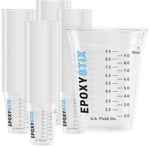 [100 Pack] NEW SIZE 12oz Graduated Mixing Cups - Durable PET, Clear Measurement Markings in oz, mL and cups - For Resin, Paint, Mixing and Crafts