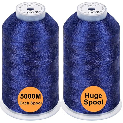 New brothread Set of 2 Polyester Machine Embroidery Thread Huge Spool 5000M for All Embroidery Machines - Prussian Blue