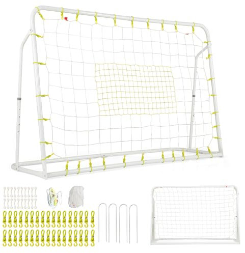 COSTWAY 2 in 1 Fußballtor & Rebounder, Fussballtore für Garten Kinder, Fußballtor-Set höhenverstellbar mit Metallrahmen & 2 Netzen, wetterfestes Trainingstor für Kinder ab 6 Jahren (Weiß)
