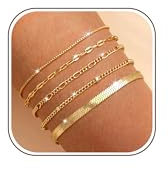 Dochais 5 Piezas Set de Pulseras Oro, Pulseras Oro 14K, Pulsera Acero Inoxidable Dorado, Pulseras de Cadena Oro, Ajustable Pulseras Serpiente Figaro para Regalo