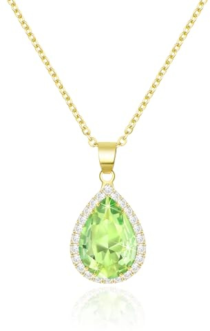 Linawe Goldkette Kette Halskette Damen, Gold Peridot Grün Diamant Geburtsstein Kristall Halsketten Kettenanhänger, Goldener Schmuck Set Goldene Charm Kette, Modeschmuck Jewelry