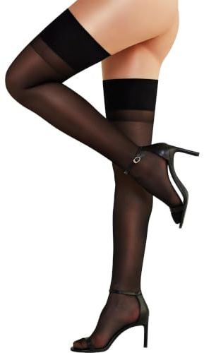 RSLOVE Medias Autoajustables Sexy para Mujer 20 Dinares, Negro, Talla única