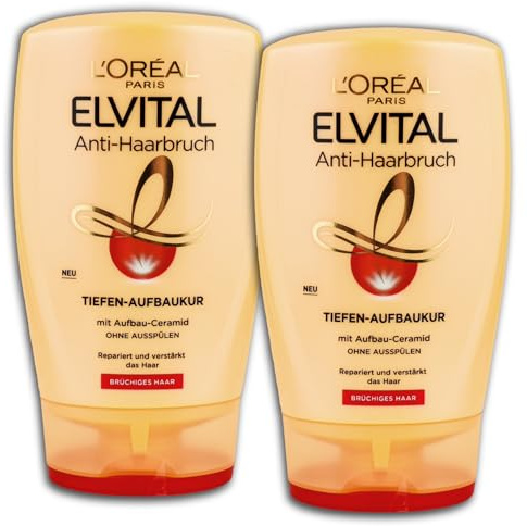 2 er Pack L'Oreal Paris - Elvital Sofort Aufbau-Kur Anti Haarbruch - Kämmbarkeit und Seidenglanz für strapaziertes Haar 2 x 125ml
