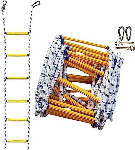 LUMSGN Échelle de sécurité, échelle de Corde, échelle de Secours en Cas d'incendie, échelle de Corde avec mousquetons, Longueur 3 mètres