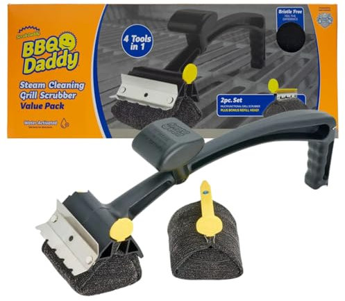 Scrub Daddy BBQ Daddy et Têtes de Recharge - Brosse de Nettoyage pour Barbecue avec Grattoir et Décapsuleur, Brosse Nettoyage Barbecue, sans Poils Métalliques avec FlexTexture, Brosses à BBQ