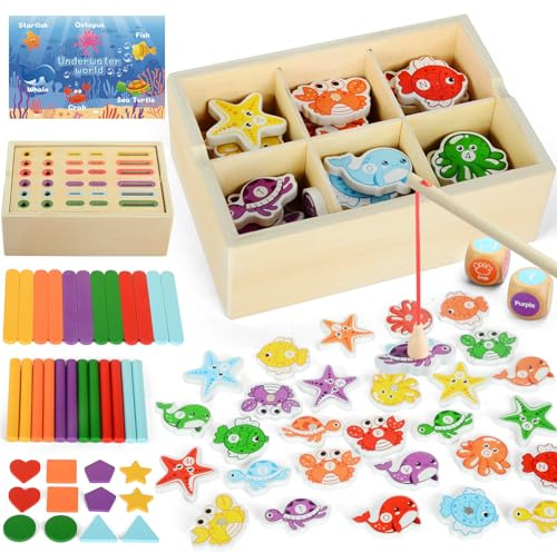 Juguetes Montessori para Niños 1 2 3 Años, Juego de Pesca Magnetico y Clasificación de Colores, Juego Montessori Madera, Juguete Educativo Sensoriales Bebés, Regalo Niños Niñas Cumpleaños Navidad