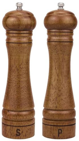 WSTELHH Pepper Grinder, 8-inch Wood Salt Grinder Pepper Mixer, Manual Pepper Grinder, and Salt Mixer with Adjustable Ceramic Rotor, Suitable for Your Kitchen 2Pcs