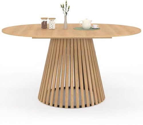 IDMarket - Table à Manger Extensible Ronde Carmen 4-8 Personnes Pied Bois en Lattes et Plateau Bois 110-150 cm