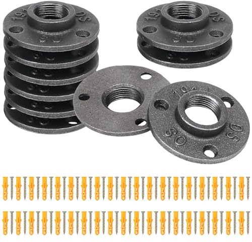 Luabue 10 Pezzi Flangia Filettata 3/4'' Nera Flangia per Tubo di Raccordo con 3 Fori 38PCS Viti per Pavimento Mobili Montaggio a Parete