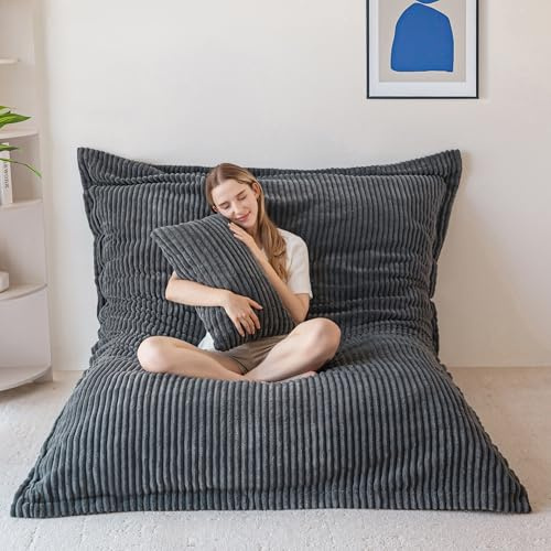 MAXYOYO Giant Bean Bag with Pillow, Soft Corduroy Removable Cover, Large Floor Cushion with Fluffy Foam Filling, BeanBag Chair for Adults & Kids