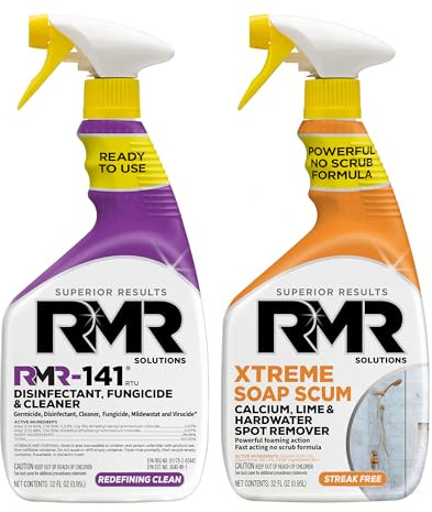 RMR Polish & Protect Bundle – Xtreme Soap Scum Remover + RMR-141 EPA Registered Mold & Mildew Spray, 2-Step Clean & Disinfect System for Buildup, Hard Water, Tile, Surfaces, Glass, 2–32 Oz Bottles