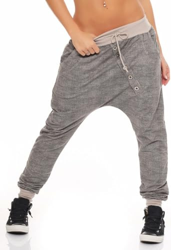Malito Donna Pantaloni Sweatpants Baggy Chiusura con Bottoni 7398 (Beige)