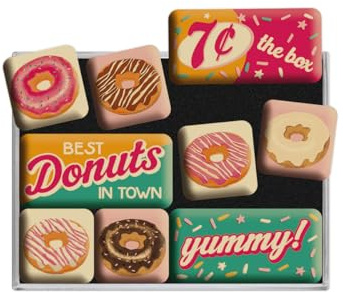 Nostalgic-Art, Juego de Imanes Retro, USA – Donuts – Idea de Regalo para la Cocina, Decoración para la Nevera, Diseño Vintage, 9 Unidades