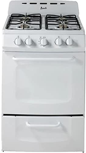 Avanti Gas Range Oven, Compact Freestanding Design, 2.6-Cu.Ft. Capacity 4 Sealed Burners with Electronic Ignition, Includes Broiler Storage Drawer and Accessories, 24-Inch, White