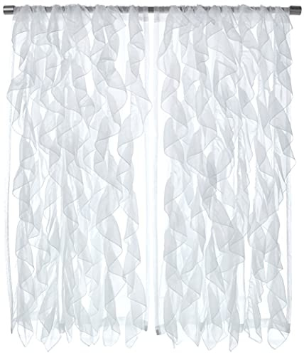 Sweet Home Collection 2 Pack Window Treatment Sheer Cascading Panel Vertical Ruffled Curtains in Many Sizes and Colors, 63 x 50, White
