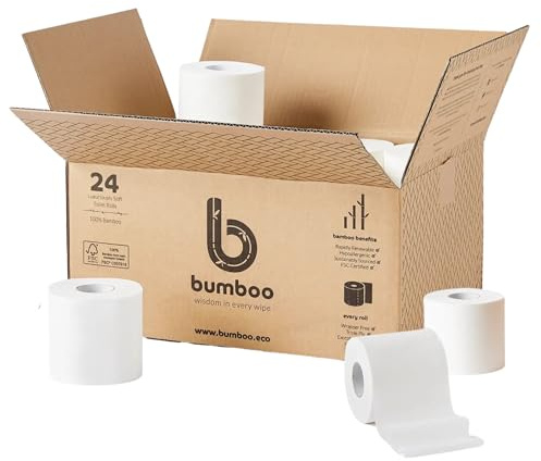 Bumboo Bamboo Toilet Roll 24 Pack | Toilet Paper 3 ply, 300 Sheets | Organic Eco Toilet Paper | Plastic-Free, Soft, Strong, Sustainable & Biodegradable Toilet Tissue