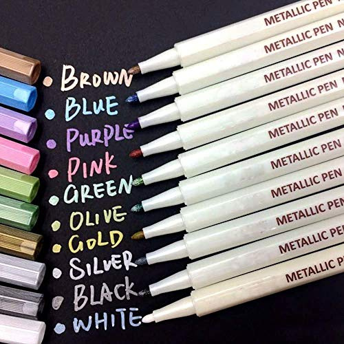 Pennarelli Metallici, 10 Colori Metallic Marker Penne per Realizzare Cartoncini, Pittura su Roccia, Vetro, Metallo, Ceramica, DIY Album Fotografico