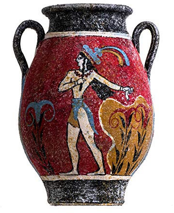 Mural de cerámica con diseño de ánfora minoana griega antigua príncipe de lirios, hecho a mano