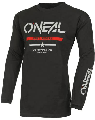 O'NEAL Element Youth Cotton Jersey Squadron V.22 I MX MTB Shirt I Kinder Sportshirt Jungen Langarm I MTB MX I Slim Fit für perfekte Passform I 100% Baumwolle| Schwarz Grau | XS