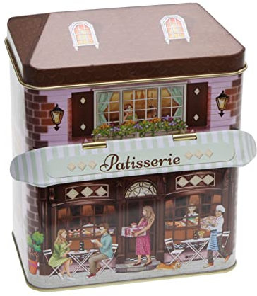 POWERHAUS24 Lata retro nostálgica para pastelería Provenza con techo móvil, regalo, almacenamiento para granos de café y dulces, decoración, apta para alimentos, aprox. 12 cm x 15 cm, incluye 2