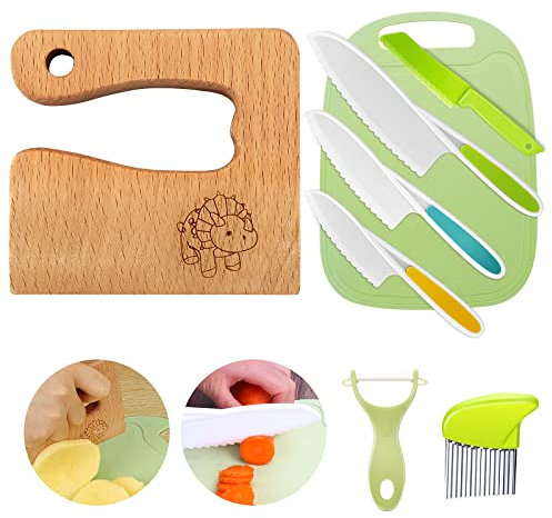 Goodchef Kindermesser – 8 teiliges sicheres Holzmesser Set, Kinder Messer Set & Montessori Messer, Montessori Schneidewerkzeug, BPA-frei, Geschenkidee, geeignet für Kinder ab 2 Jahren（Holzmesser）