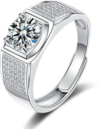 Solitaire Ring with Round Brilliant Cut Cubic Zirconia, Pave Set Shoulders, Sterling Silver, Wedding, Engagement, Father's Day, Valentine's Day Gift - Size Adjustable - With Gift Box