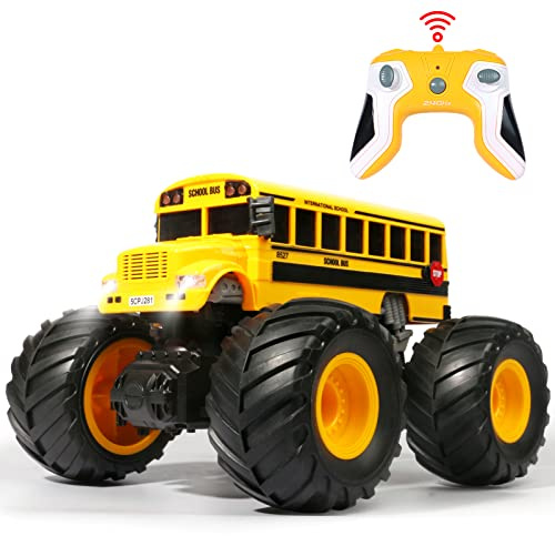 VijiSuki Remote Control School Bus Monster Truck Toy,1/18 RC School Bus,2.4GHz Offroad Hobby RC Racing Car with LED, High Speed All Terrain Electric Toy Vehicle Stunt Crawler, Best Gift for Kids