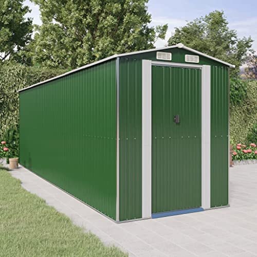 homiuse Abri de jardin en métal vert - Armoire de jardin - Garage à vélos - Résistant aux intempéries - 192 x 606 x 223 cm - En acier galvanisé