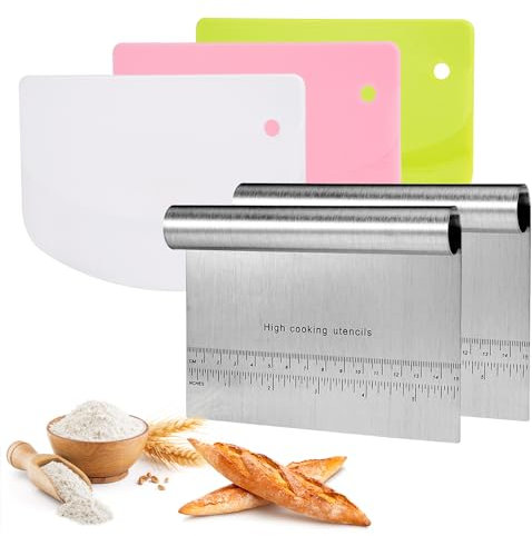 Jinsion 5 Pezzi Tarocco per Impasti, Spatola per Pizza Acciaio Inox 304 Tarocco Cucina Con Scala di Misurazione, Spatola Pizza Plastica PE per Accessori da Forno per Tagliare Pane e Pasta