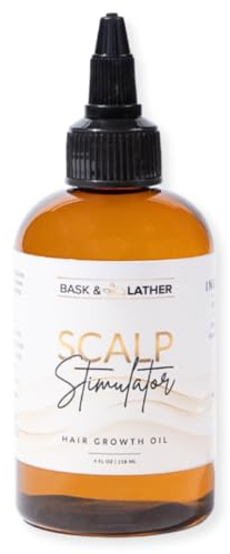 Bask & Lather Scalp Stimulator Hair Growth Oil, Cold Pressed Mint and Rosemary Blend with Grapeseed for Hair Growth, Organic Natural Leave in, All Hair Types, 4 Fl Oz