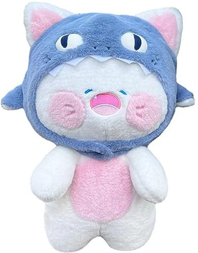 OUKEYI Cute Shark Cat Plush Toy, 11.8'' /30cm Silly hat cat Stuffed Animal Plush Doll， Kawaii Soft Stuffed Shark Pillow for Boys and Girls Birthday Gift