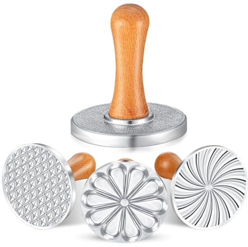 Qeunrtiy 3 Piezas de Sellos para Galletas, Molde de Prensa de Galletas de Metal con Manejar de Madera para Hornear Pasteles, Cortadores de PasteleríA, Prensa de Galletas para Hornear