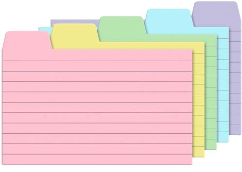 100-pack indexkort med flikar 3 x 5 linjerade indexkortdelare med flikar 3 tum x 5 tum, färgat, 220 GSM tjockt papper