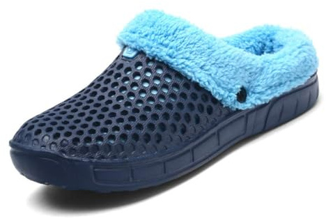 ticticlily Hommes Femmes Hiver Chaud Chaussons Sabots Chaussures de Jardin Fourrure Doublé Pantoufle Chaussures A Bleu 38 EU