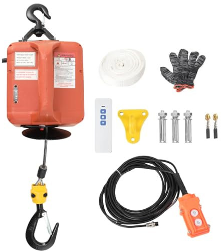 CDZHLTG 3 en 1 Polipasto Eléctrico 1500W, Cabrestante Eléctrico Portátil 500KG, Montacargas Eléctrico para Elevación con Remoto Inalámbrico Eslinga de 7.6M Para Casa Garajes Almacenes
