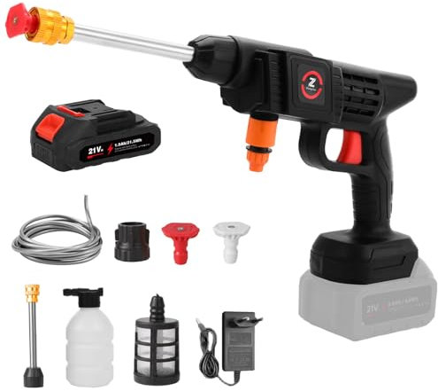 Akku Hochdruckreiniger, 21V Tragbarer Hochdruckreiniger mit 30000mAh, Mit DREI Arten Von Düsen, Ladegerät, Schaumspray Geeignet für Garten- und Autowäsche (1X10000mAh)