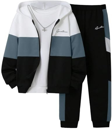 Ltvoo 2 Pcs Boys Tracksuit Zip Up Pullover Athletic Hoodie Windbreaker Jacket and Jogger Pants Sportswear Set for 7-14Y (9-10 Years)