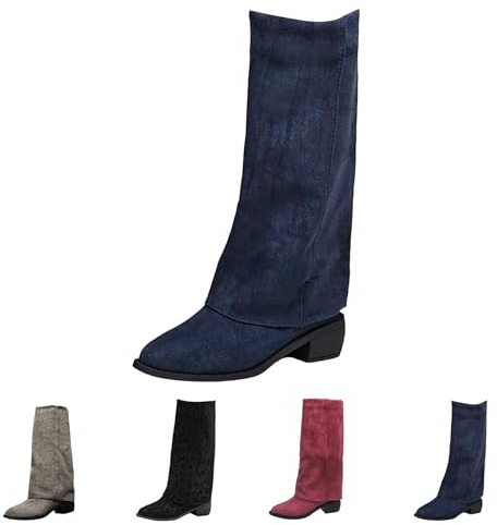 FGUUTYM Stivali da cowboy, da donna, a gambo lungo, invernali, impermeabili, con tacco a punta, al ginocchio, stivali alti sopra il ginocchio, Z4 blu., 41 EU
