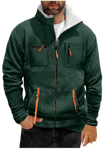 Sweat Homme en Polaire Manches Longues Uni Manteau Zippé Sweatshirts Fermeture Peluche Veste Pas Chapeau Poches Manteau Doublé Sweatshirt Vestes Décontractées de Tous Les Jours Blouson Hiver Chaud