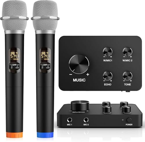 FEKTIK Wireless Karaoke Microphone System, Dual Handheld Wireless Microphones for Smart TV, Speaker & Amplifier, HDMI/AUX in/Out, 100FT, Dynamic Microphonefor Home Karaoke, Singing, Church & Wedding
